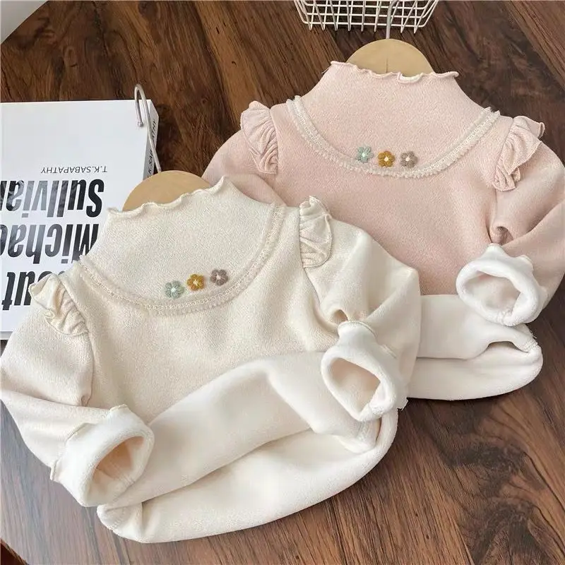 

UNITIM детская майка для девочек с цветочной вышивкой, утепленная теплая рубашка для маленьких девочек, новая зимняя водолазка, футболка для маленьких девочек