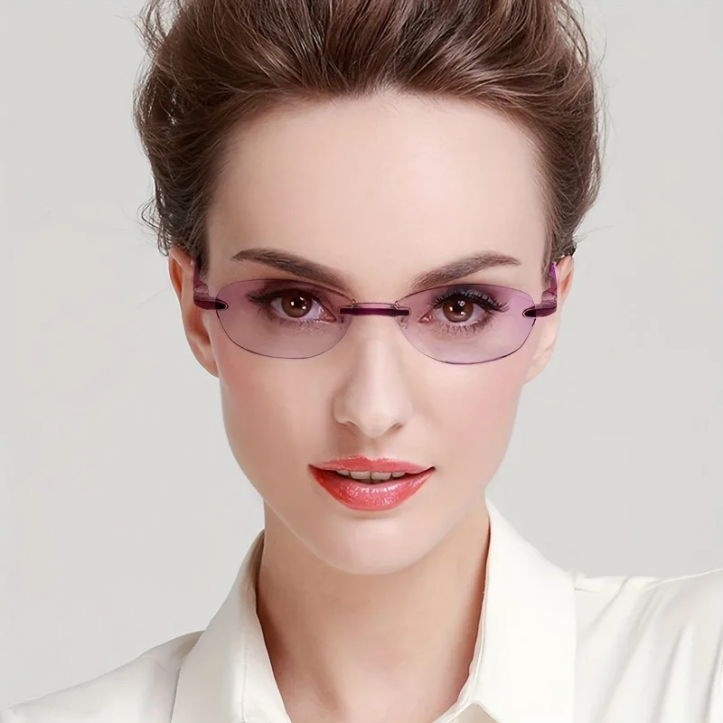 1 Stück rahmenlose Lesebrille mit modischem Diamantschliffkanten-Design und Anti-Blaulicht-Linse für Damen