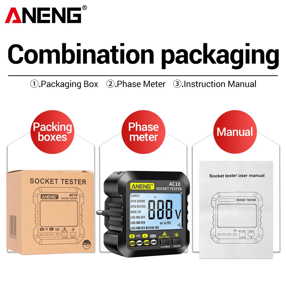ANENG AC10/AC11 Socket Detector US/EU/UK Plug Ground Zero Line Plug Polariteit Fasedetector Socket Tester Smart Digital Tester