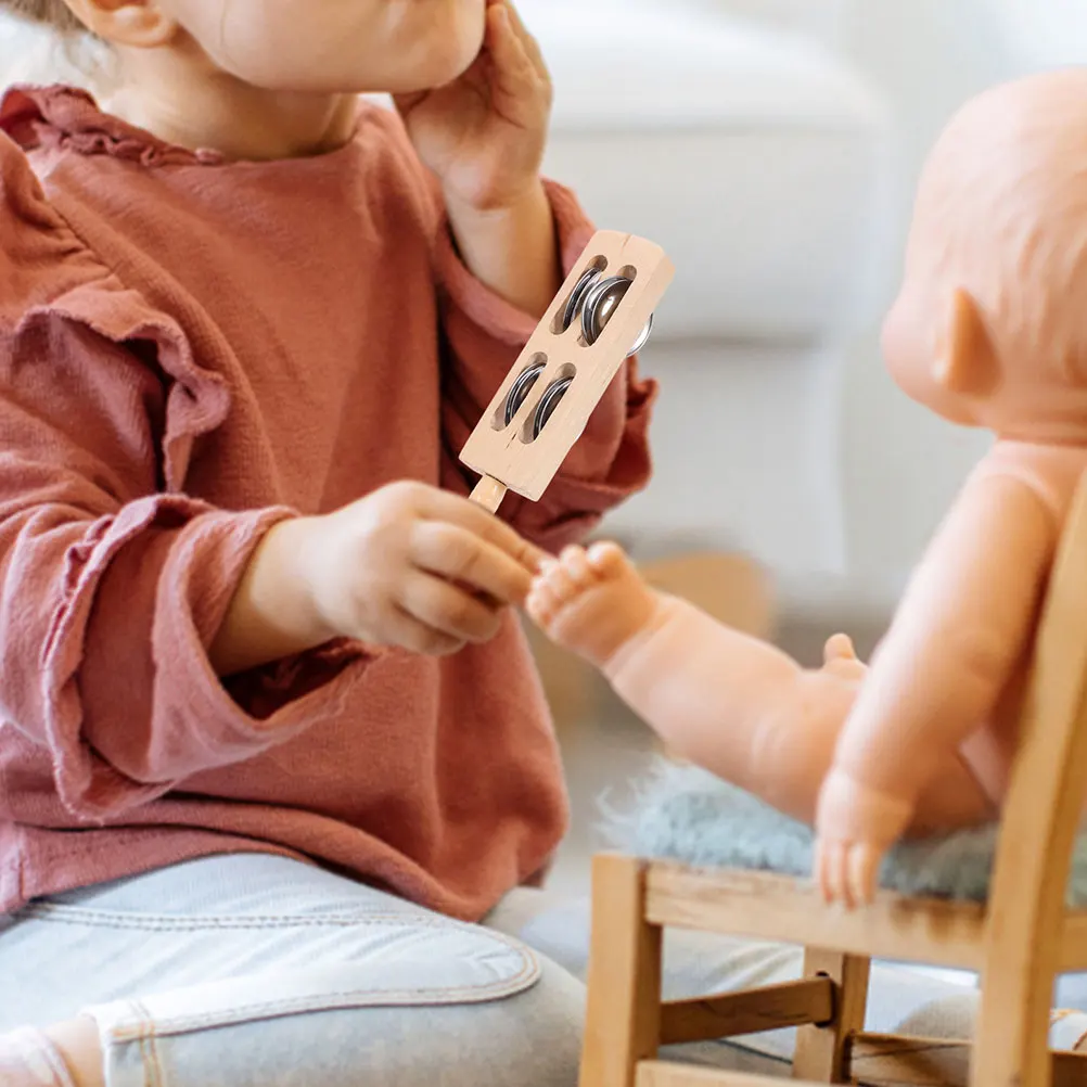 

2Pcs Shaking Bell Percussion Instrument Small Wooden Handheld Jingle Stick Musical Instrument Educational Play