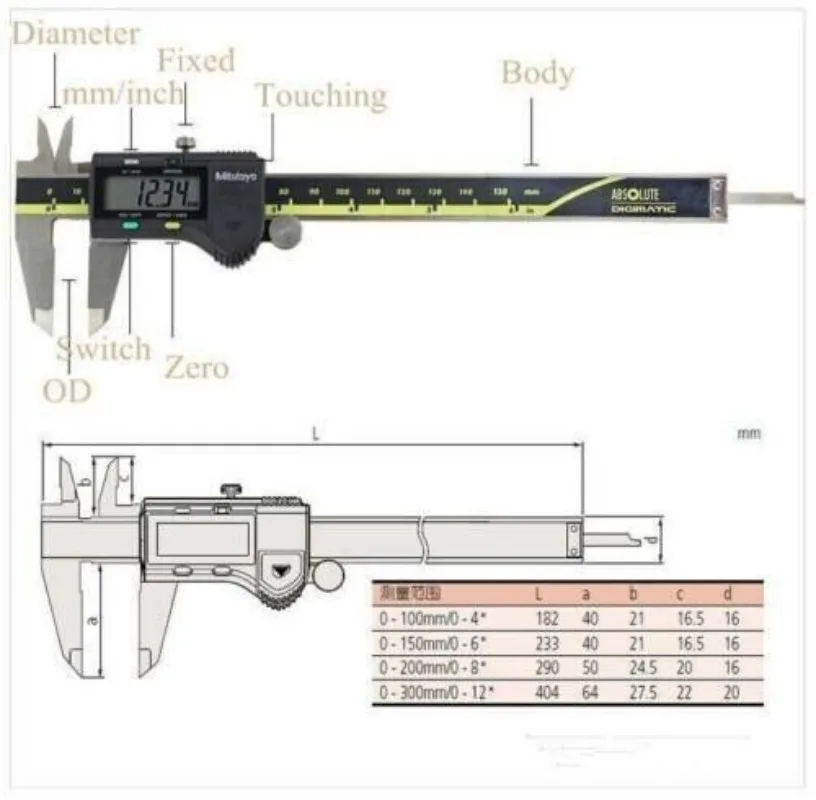 Imagem -03 - Pinças de Vernier Mitutoyo Lcd Digital Medição Eletrônica Aço Inoxidável 150 mm 200 mm 300 mm 50019720