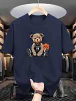 Men's summer 100% pure cotton fashionable casual loose plus size Leisure Bear printed sports round neck short sleeved T-shirt