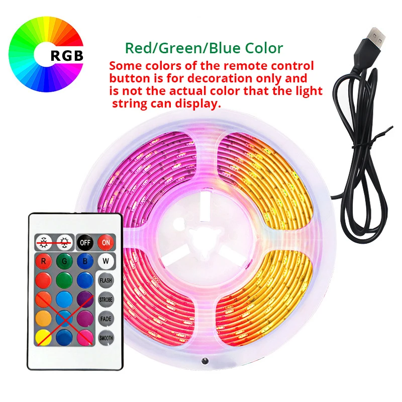 RGB Remote Control Strip Light, Flexible LED Lamp Tape for TV Backlight and Decoration