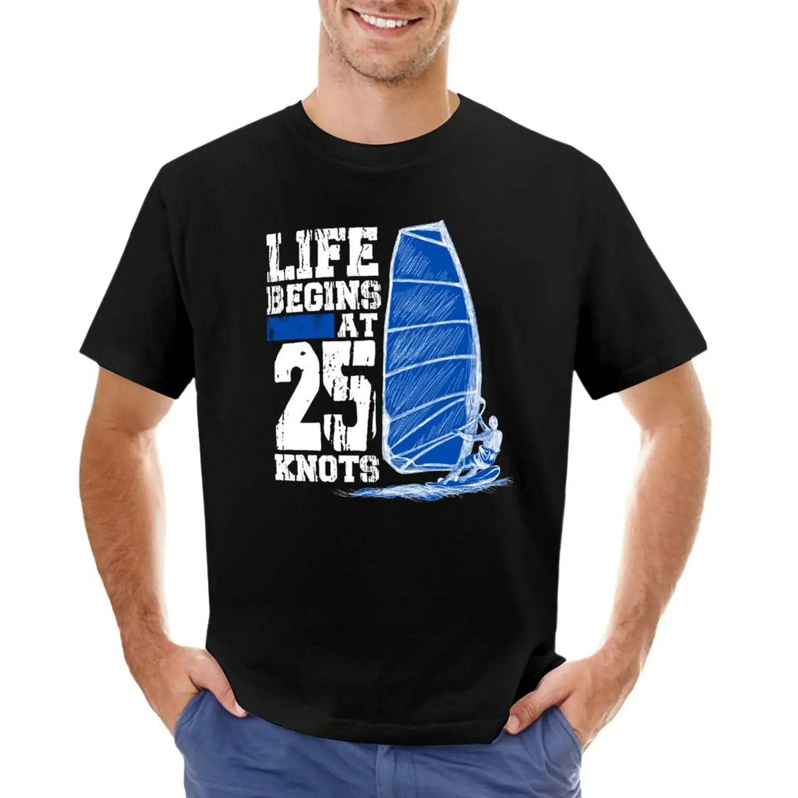 Funny Life begins at 25 knots windsurfing watersports surf T-Shirt customs blanks black t shirts for men