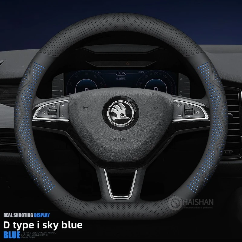 

Leather Car Steering Wheel Cover for Skoda Kodiaq Octavia Kamiq Superb Fabia Karoq 2015-2025 2026 Car Interior Accessories