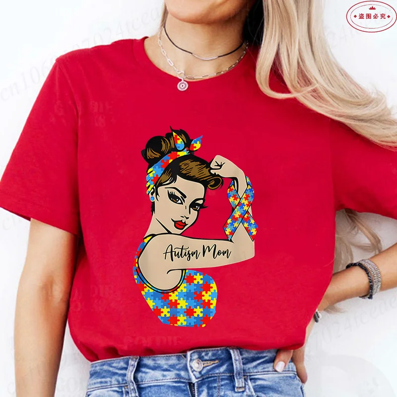 Autism Mom T-Shirt for Women Fashion Awareness Graphic Y2k Tops Casual Short Sleeve Tees Harajuku Oversized Female Clothing