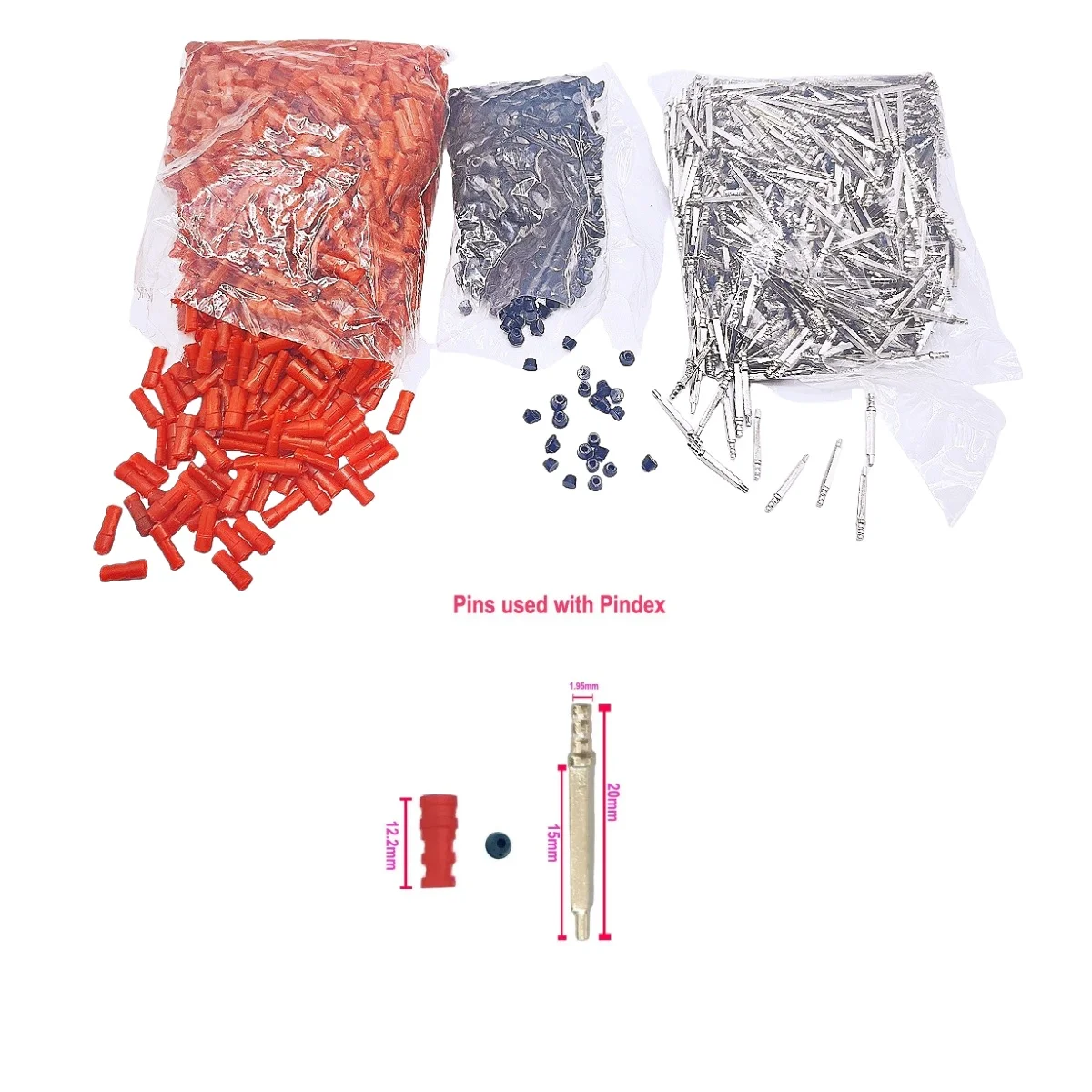 Dental Lab Model Pins Set, Single Foot Sleeve Post Pins, Brass Pins with Red Plastic Sleeves, Double‑Sided Dual Master Twin Pins