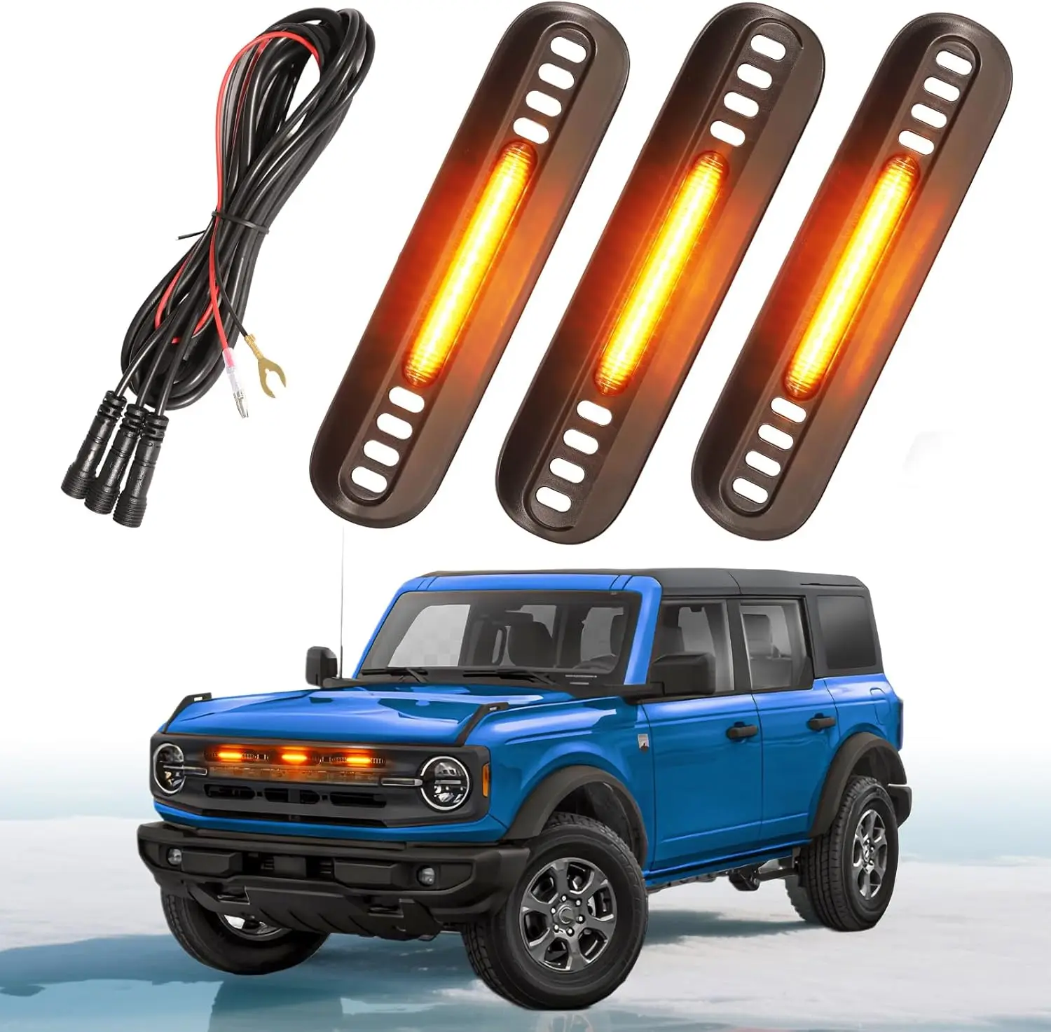 

Ford Bronco Accessories21-23 Front Grill Insert Light Black Snap on Lamps Fit for Big Bend Outer Bank 2/4 Door