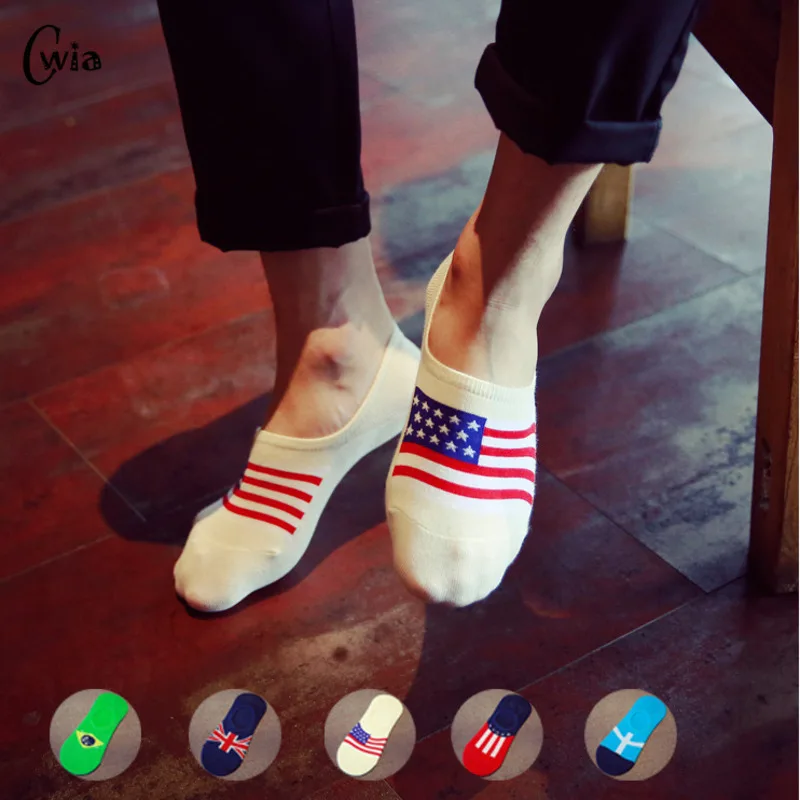 Silica Gel Non-slip Man Invisible Socks Full Cotton Fashion National Flag Pattern Shallow Marine Socks Male Socks 1pair=2pcsws80