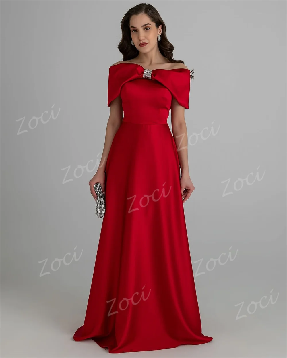 Zoci Vintage Off Shoulder Red Prom Dresses Draped Satin A Line Beading Bow Evening Dresses Customized Formal Party Gowns 2025