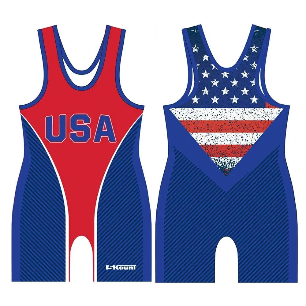 5kount Usa Team Summer Men's Race Wrestling Singlets Suit Boxing Kit Weightlifting Gym Training Tights Run Clothing Speedsuit