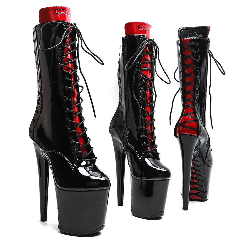 Leecabe  20CM/8inches Patent PU  Upper black with Red  Fashion trend    platform High Heel  stripper heel  Pole Dance boot