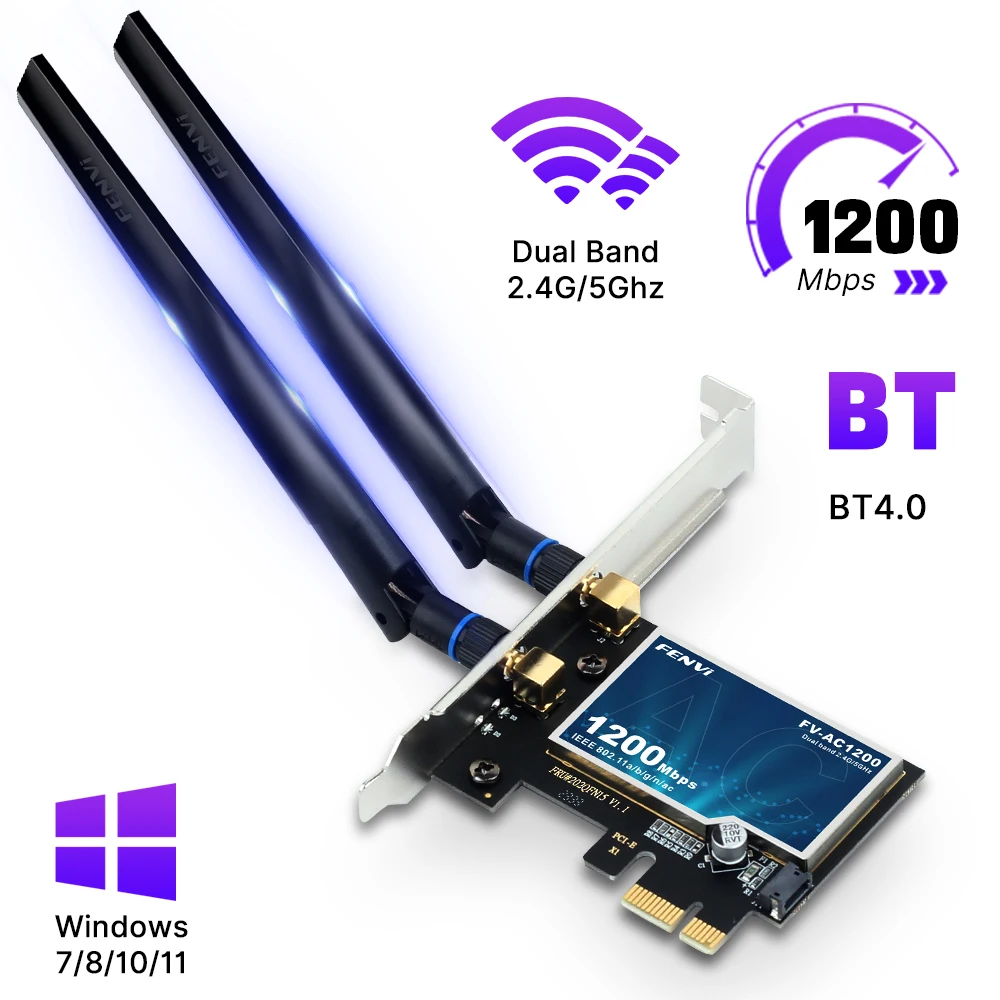 Ac1200 wifi pci-e adaptador sem fio placa de rede bt 4.0 banda dupla 2.4g/5ghz 802.11ac desktop computador portátil para windows 7/8/10/11