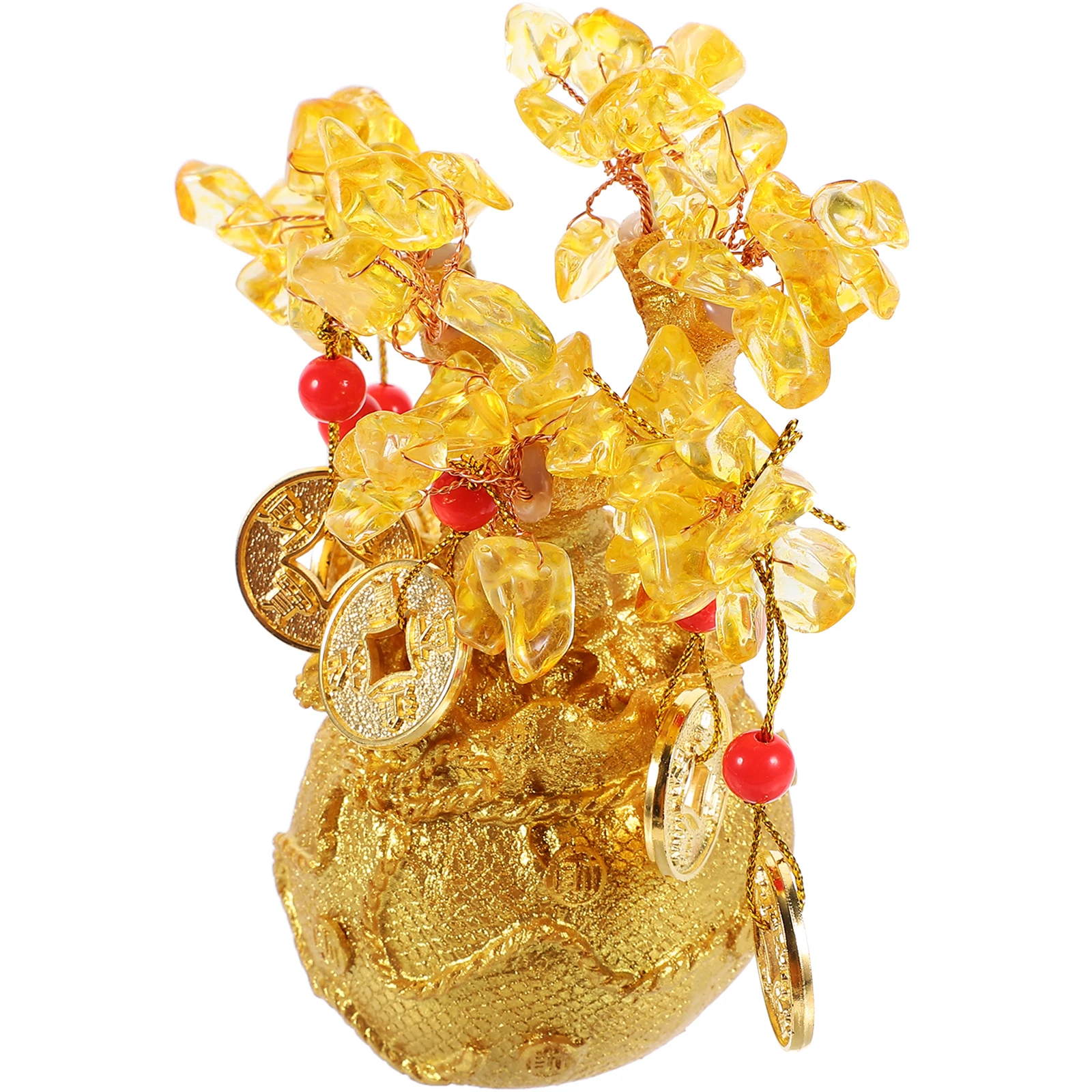 

Fortune Ornament Money Decor Desktop Citrine Small Faux Resin Craft Bonsai Tree Home Office Decorative Golden Statues Cabinet