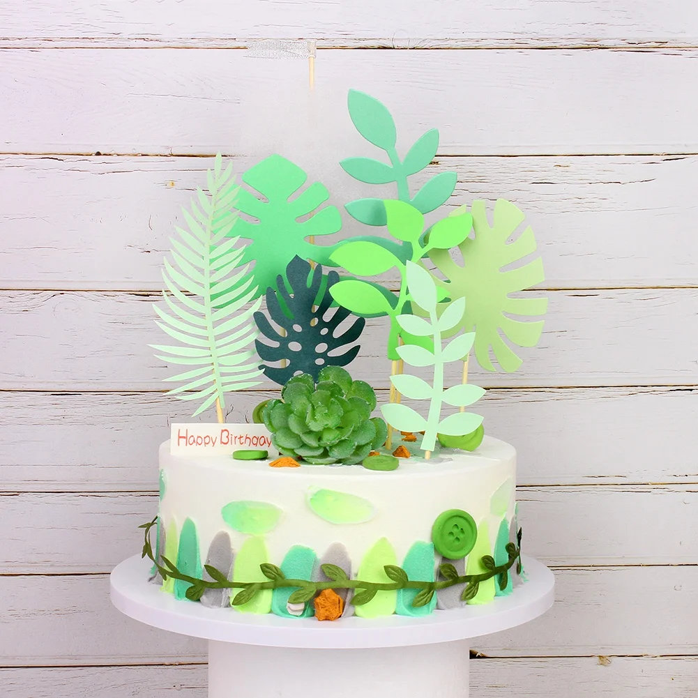 7pcs Tropical Palm Leaves Cake Topper Picks for Jungle Theme for Wedding 1st Birthday Party Safari Baby Shower Decoration