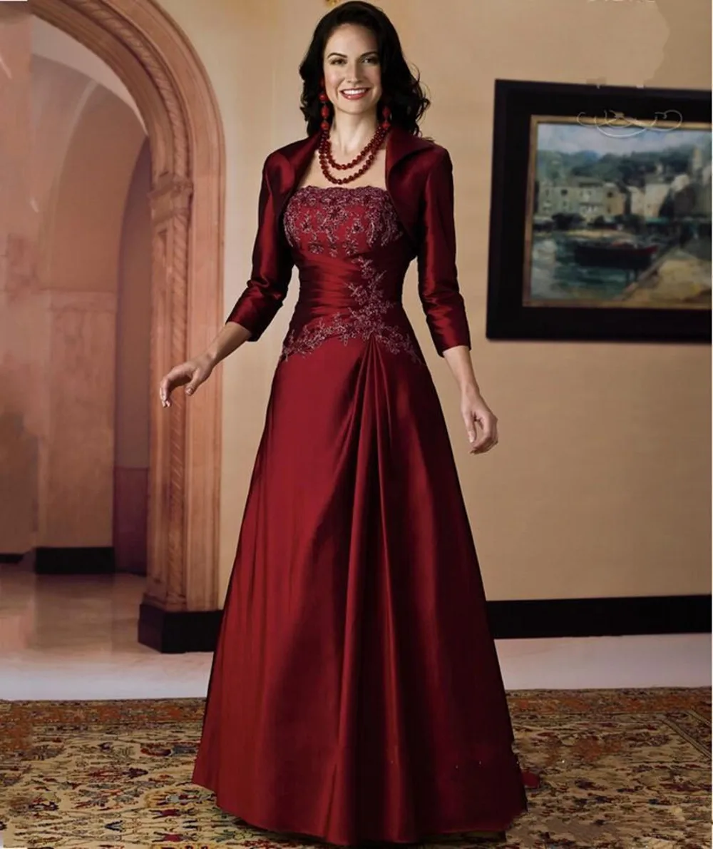 Burgundy Mother of the Bride Dresses for Wedding with Jacket Grandmother Groom Mother Formal Party Gowns Vestido