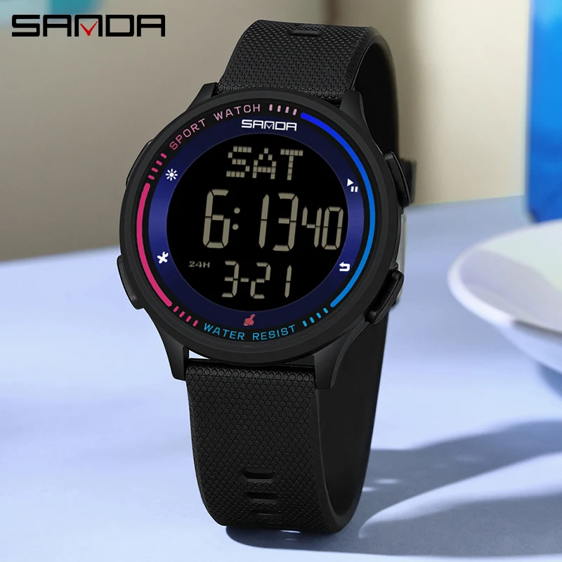 SANDA 6158 Fashion Digital Movement Teenager Students Hand Clock Trendy Water Resistant Outdoor Sports Mode Wrist Stop Man Watch