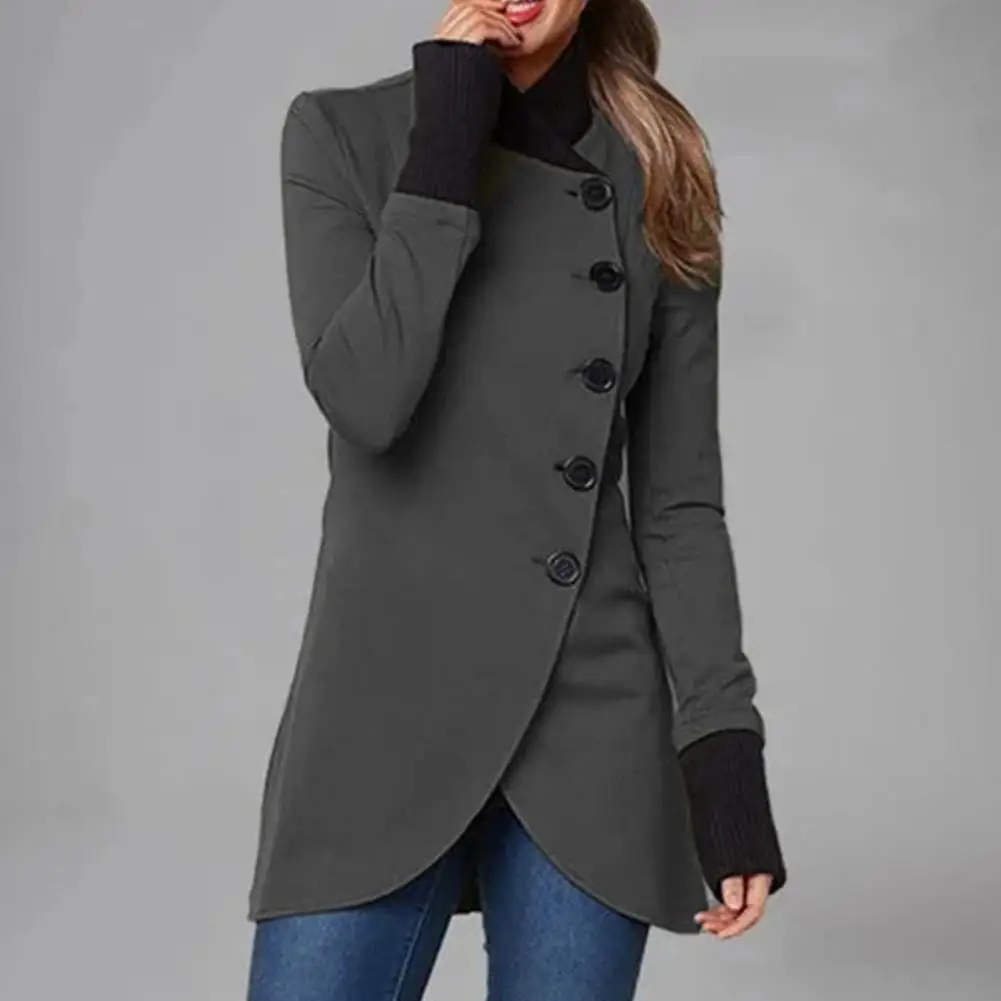 Classic Casual Coat  Ribbed Cuffs Cold Resistant Women Coat  Single Breasted Split Women Coat