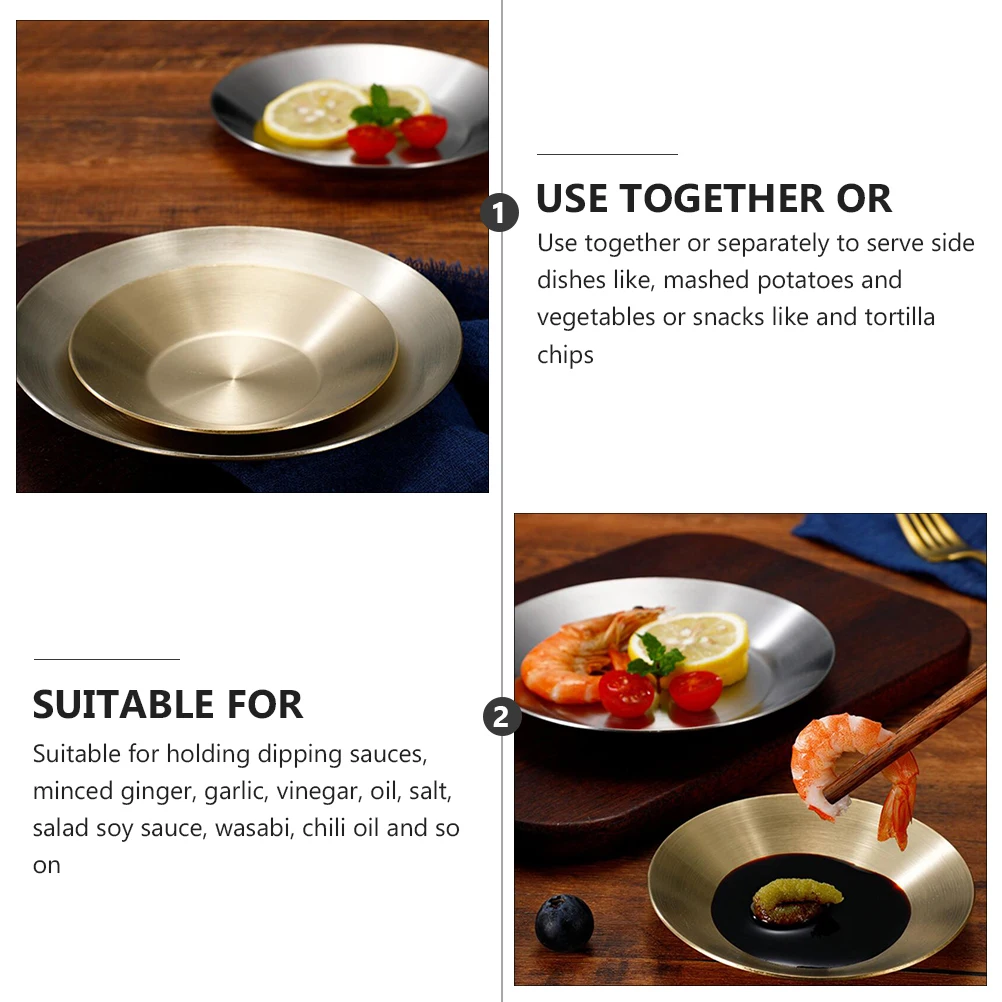

2Pcs Stainless Steel Seasoning Dishes Sauce Bowls Home Restaurant Fruit Dessert Serving Plates Kitchen Bar Accessories