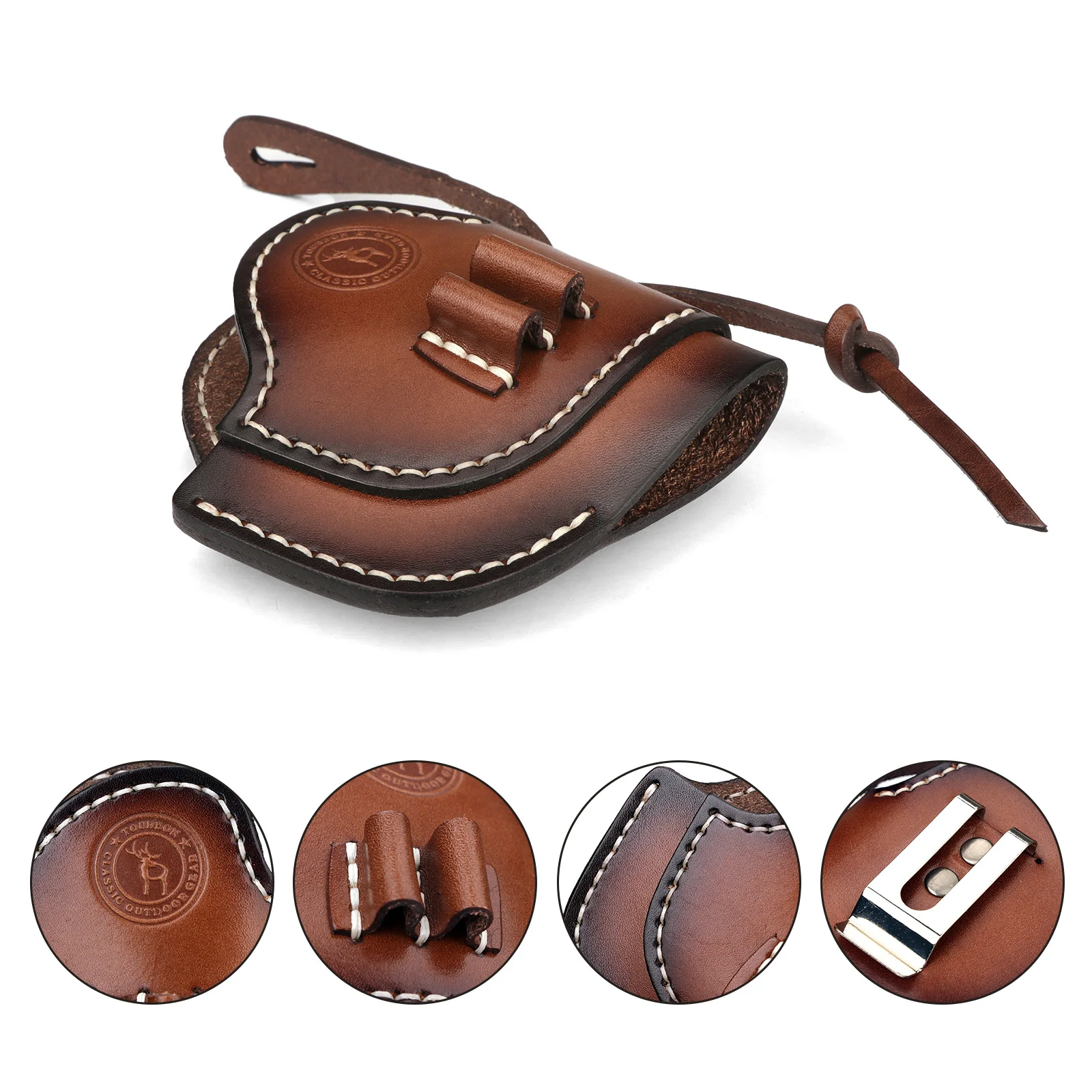 

Tourbon Hunting Accessories Leather Pistol Holster Clip on Belt Brown Handgun Holder with Cartridge Loops Fits .38/357/9mm