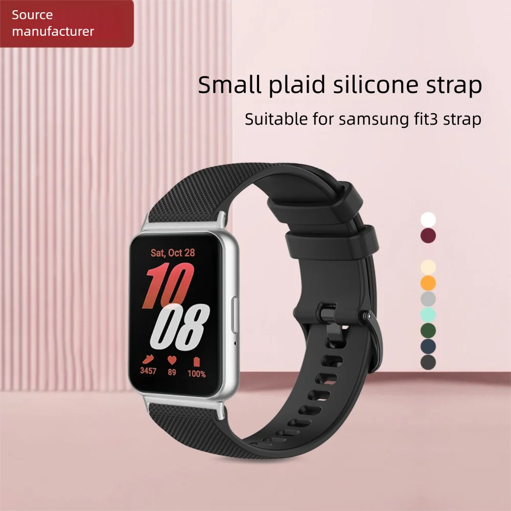 Samsung Galaxy Fit3用18mmループストラップ、小さな格子柄、肌に優しいシリコン製クイックリリーススポーツウォッチバンド、男女兼用