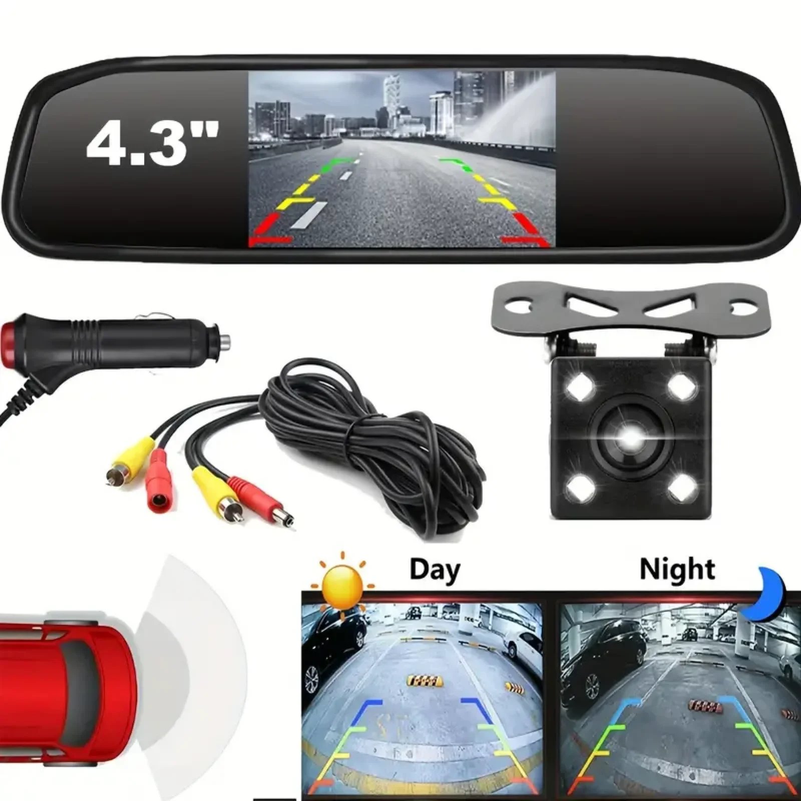 

4.3 Inch High-definition Rearview Mirror Night Vision Reversing Camera Set