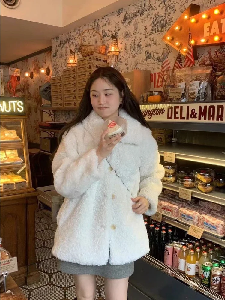 Jaet – manteau Long en fourrure d'agneau douce pour femme, coupe ample, col montant, décontracté, confortable et chaud