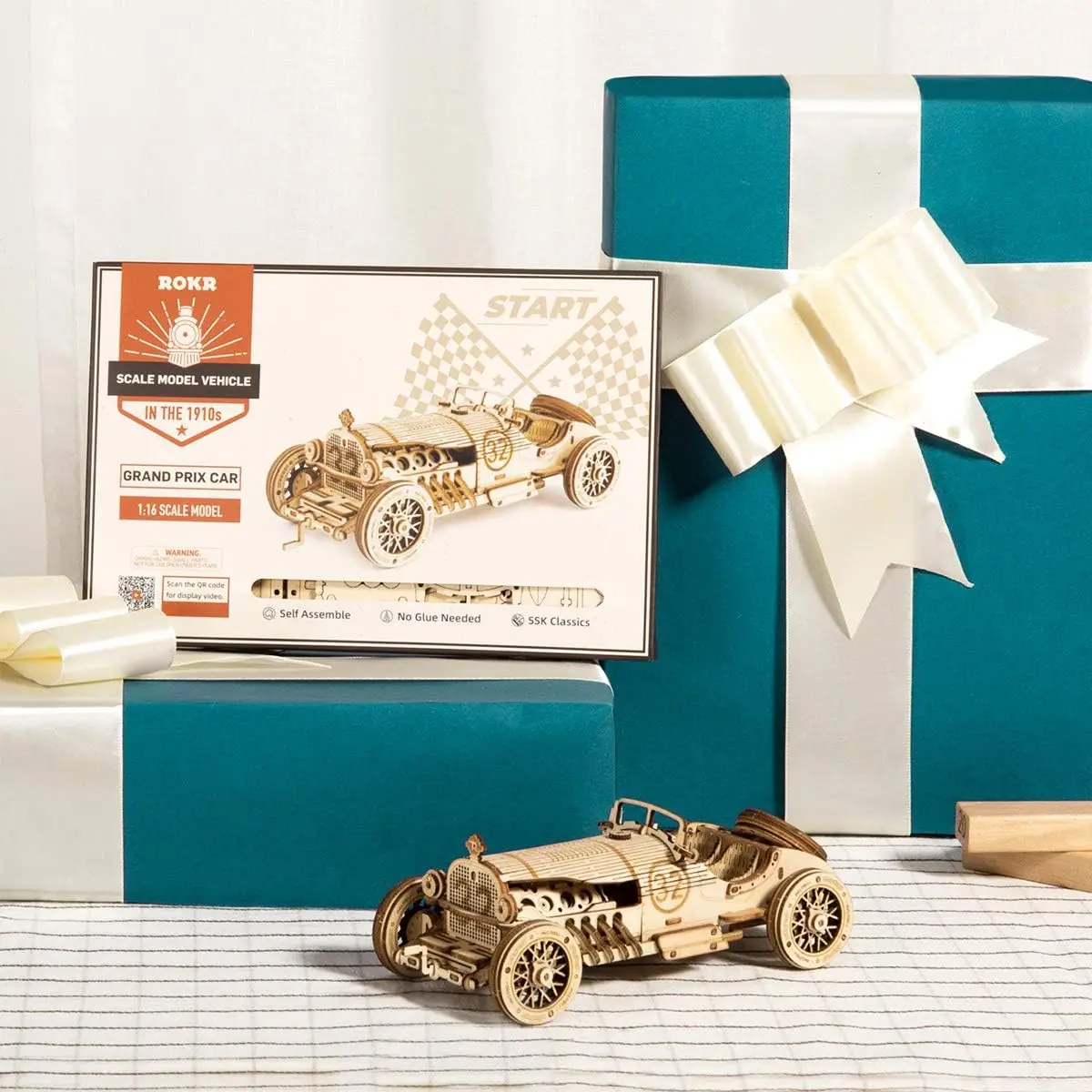 Robotime Classic Car 3D Wooden Puzzle Train Army Jeep Heavy Truck Vintage Car 1:15 Scale Model Building Kits for Kids view 8
