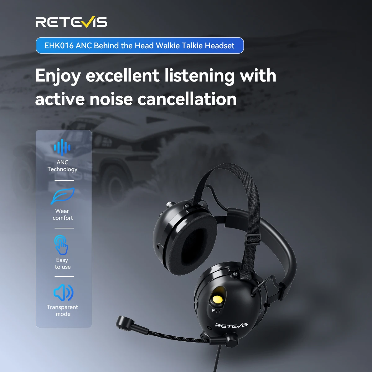 Retevis EHK015 EHK016 ANC Kopfhörer 2Pin Active Noise Cancelling Walkie Talkie Headset Radio Zubehör für Retevis H777 RT3S – Detail 2