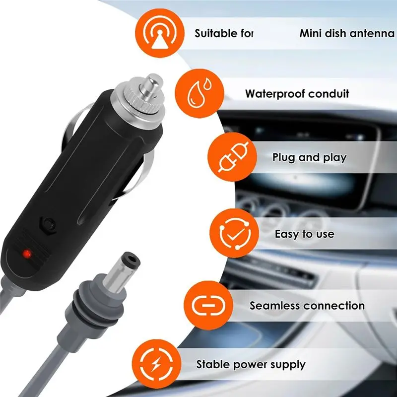 AU28-Mini DC Power Cable Cigarettelighter Adapter 12V-24V Car 10 FT Car Cigarettelighter Cable Male Plug To DC