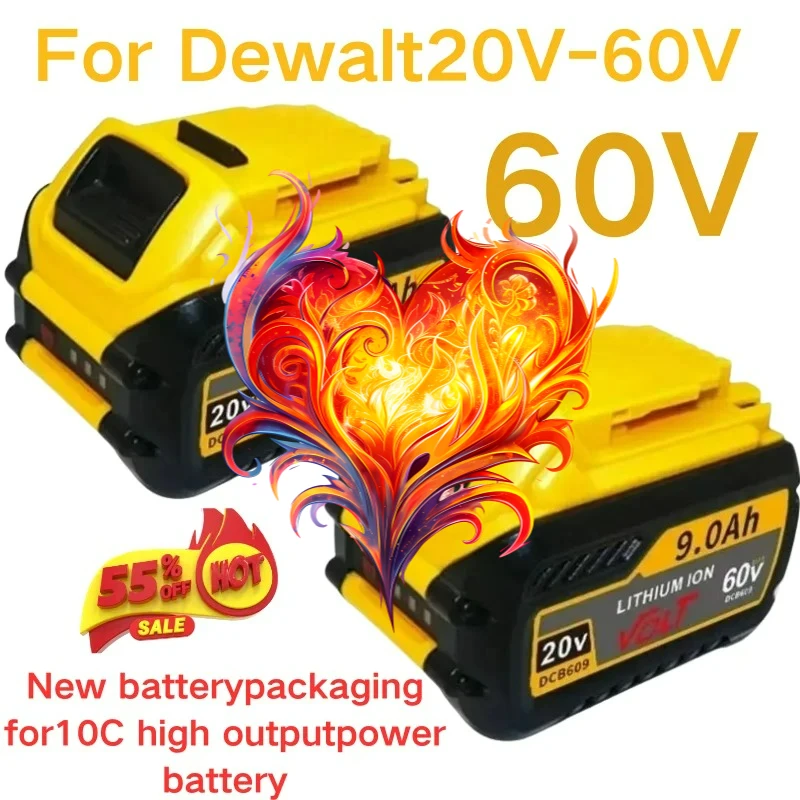 Новая литий-ионная аккумуляторная батарея 60В 9.0Ач/18.0Ач MAX для инструментов DeWalt Flexvolt (совместима с DCB547-XJ, DCB200, DCB201)