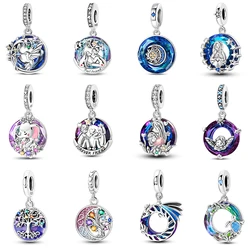 100% 925 Sterling Silver Blue Crystal Life Tree Angel Star Moon Pendants Charms Fit Qikaola 925 Original Bracelets DIY Jewelry