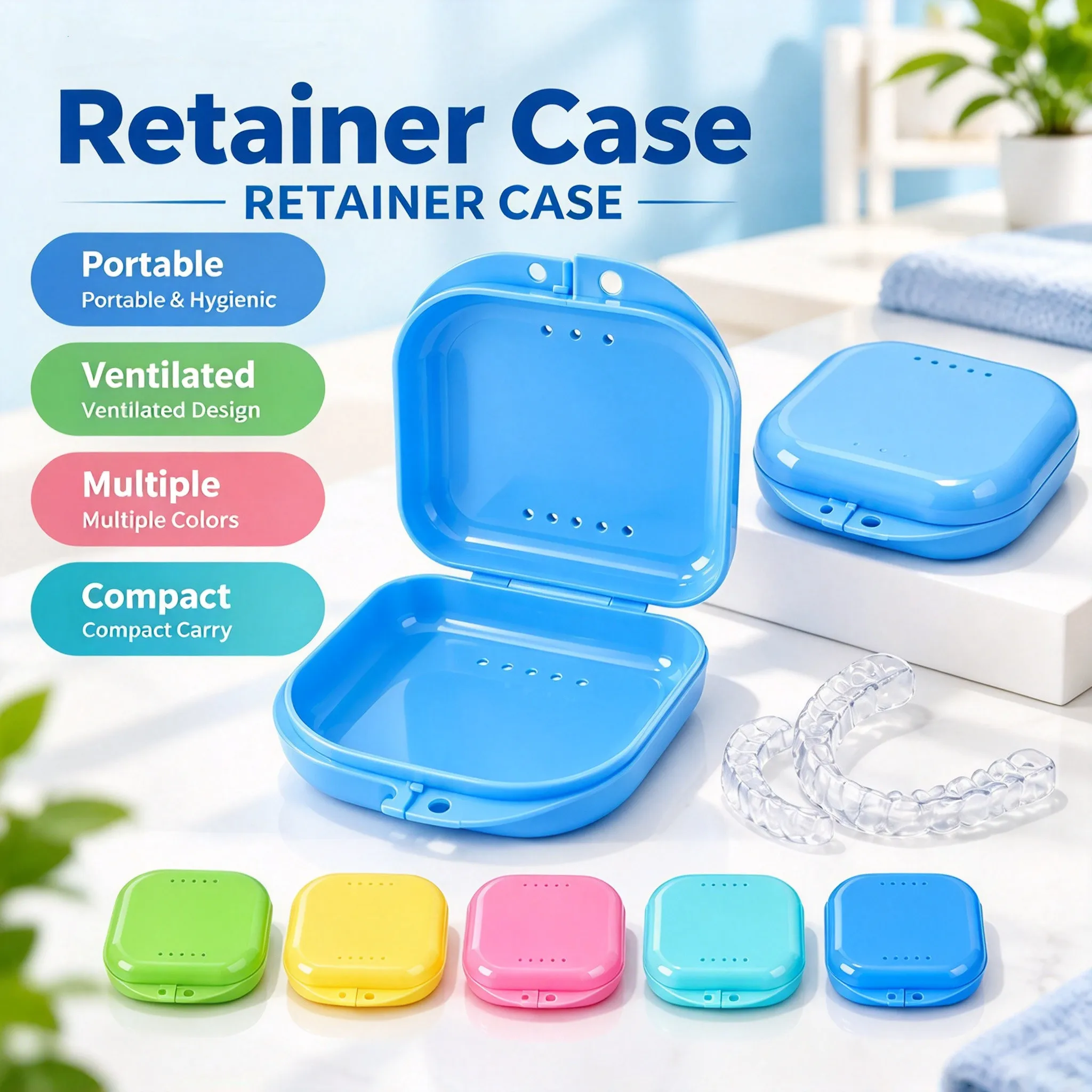 50pcs Dental Retainer Case, Denture Storage Box, Orthodontic Mouth Guard Container, Plastic Oral Hygiene Appliance Case
