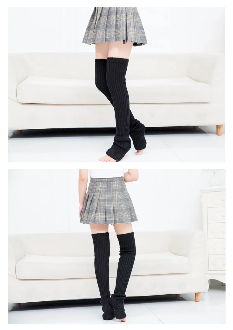 80cm Lila Herbst Und Winter Neue Yoga Socken Gleitschutz Dance Pile Wolle Strickte Weibliche Beinlinge Warme Wachen – Detail 11