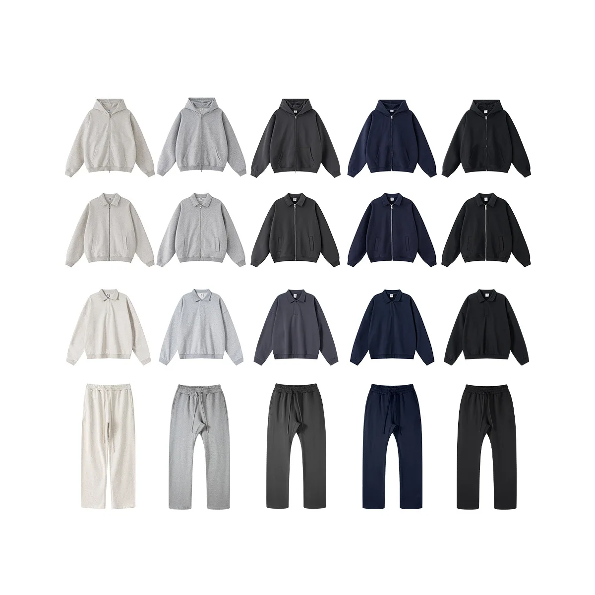 Men's  American Streetwear Set - Broken Bone Spliced Design with Stand Collar & Hooded Sweatshirt and Matching Sweatpants