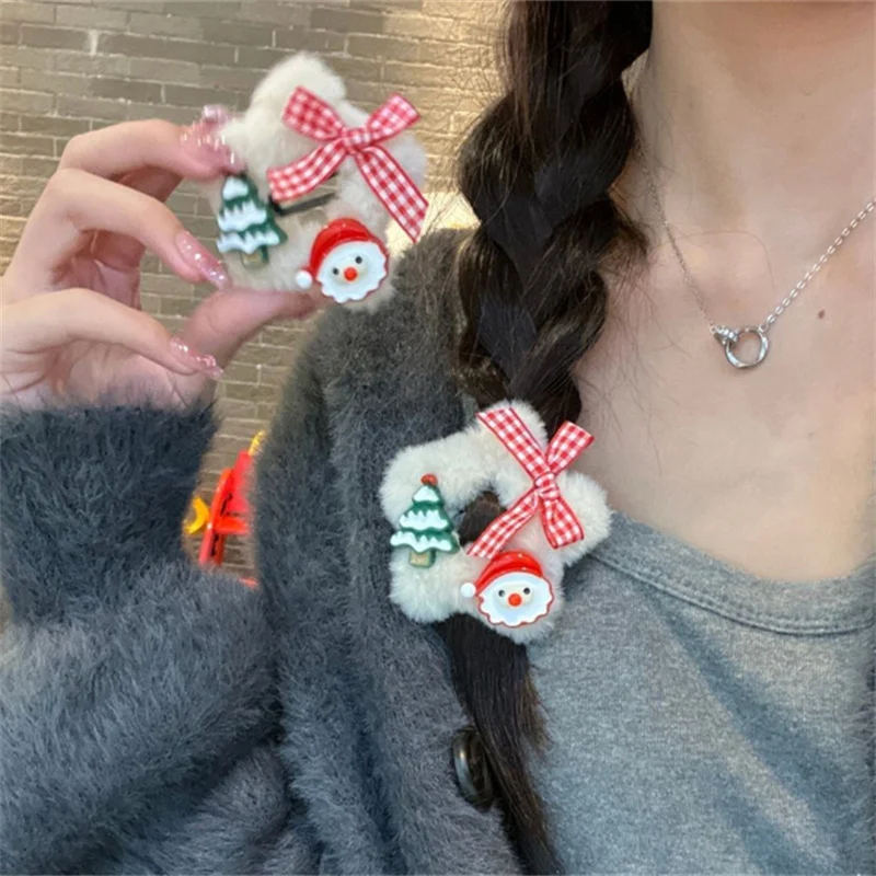 

Christmas Style Plush Five Pointed Star Hair Clip Girl Heart Cartoon Holiday Santa Claus Reindeer Autumn Winter Hair Accessories