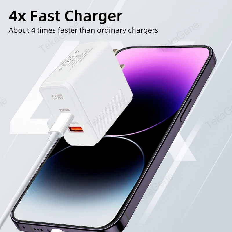 PD QC 3.0 50W Super Fast Charger Adapter USB A Type C Cable  For Huawei iPhone 15 Xiaomi Samsung Quick Charger Wall Charger