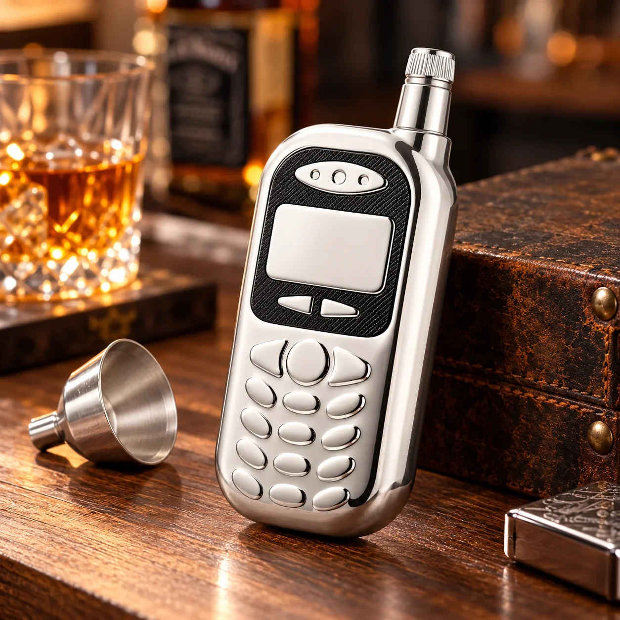 3oz Stainless Steel Vintage Cell Phone Hip Flask Mini Retro Mobile Phone Shaped Liquor Bottle Novelty Collectible Gift