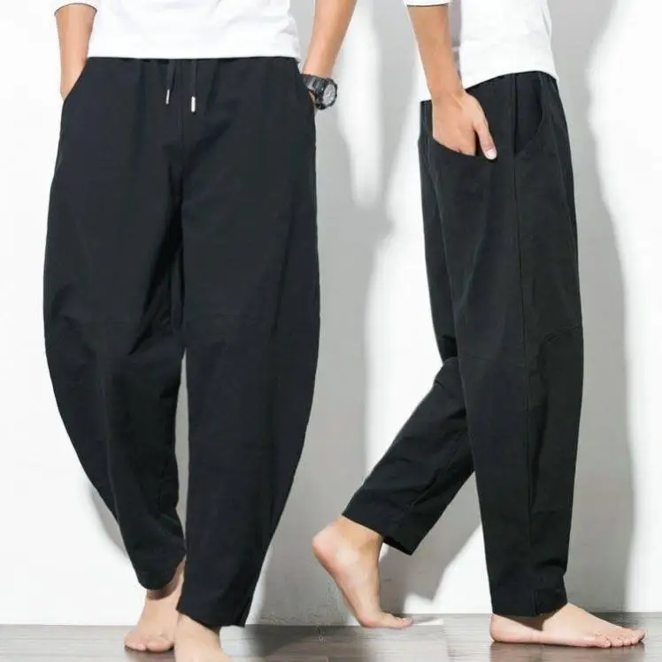 

Loose Cotton Linen Men's Casual Pants Big Size Fat Dungarees Autumn Long Trousers Chinese Sle Wind Men's Faion