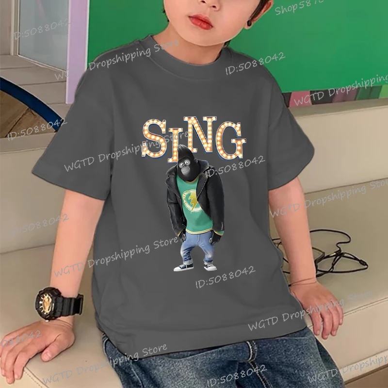 

Harajuku Johnny Gorilla Sing Kids T-shirt Anime Sing Movies Short Sleeve Tops for Girls Boys Funny Cartoon Cotton Streetwear