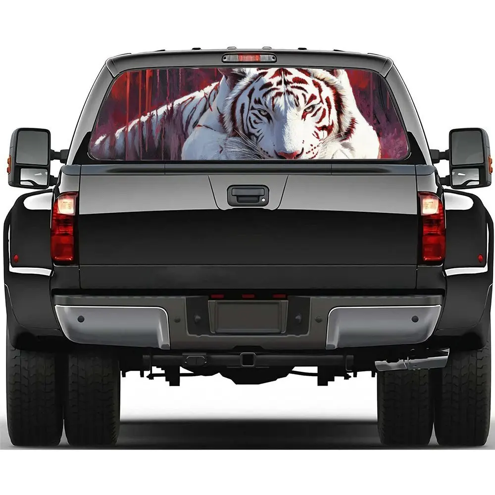 

Bengal Tiger White tiger painting animal art ferocious details blood color， Car rear windshield sticker Truck window perspective