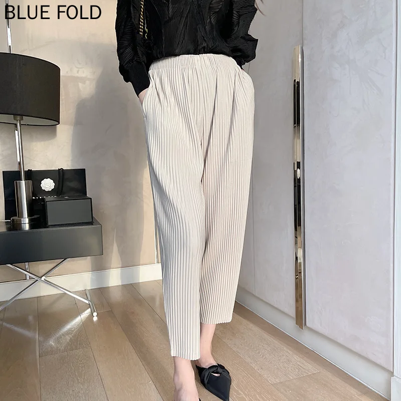 Autumn Pants All-match Women's Miyake Thick Fabric Pleated Harem Pants Slim Pants Loose Skinny Nine-point Casual Pants PLEATS