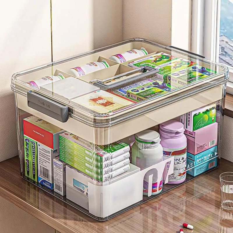

Clear Medicine Storage Box with Handle, 1 Count/2 Counts Large Capacity Plastic Pills Box,Household Portable Sundries Organizing