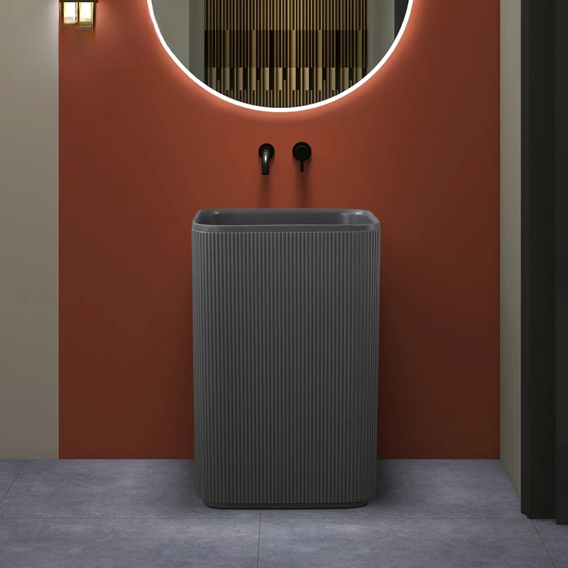 Lavabo de estilo columna de baño minimalista moderno, unidad pequeña integrada, tipo de suelo vertical