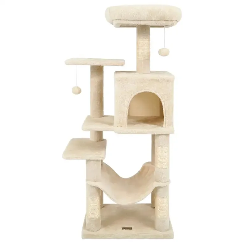 

Multi-Level Cat Tower with 2-Door Condo and Padded Top Perch-Beige