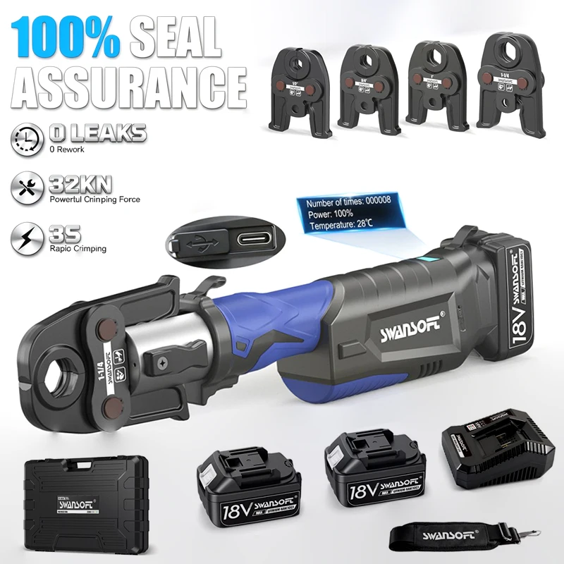 SWANSOFT 32kN Pro Press Tool Electric Copper Pipe Crimping Tool with VUS1/2