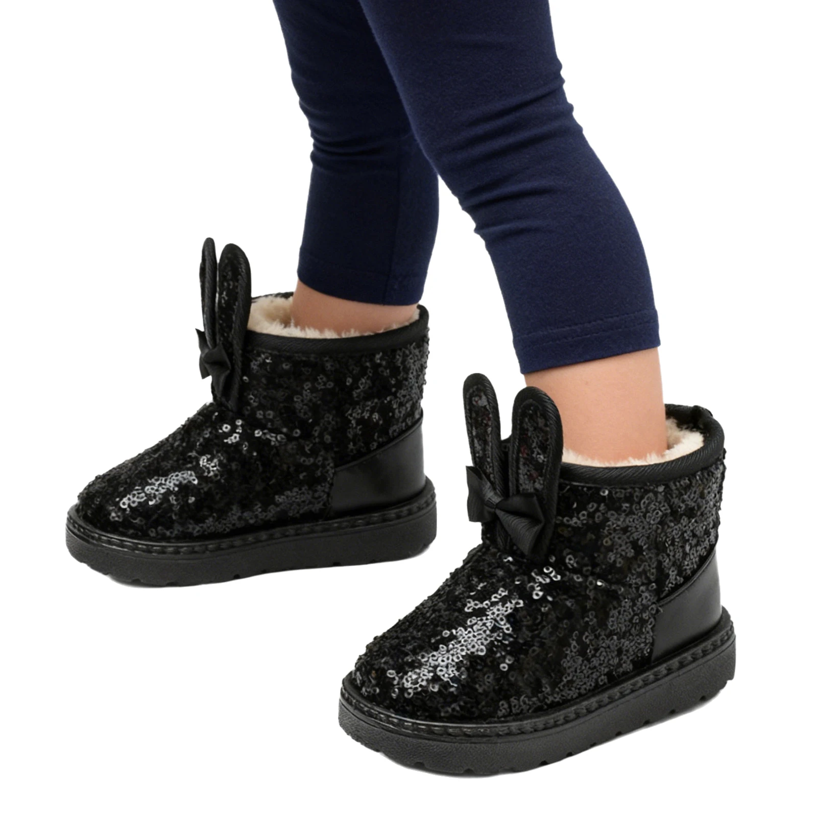 الأطفال الفتيات الثلوج أحذية الشتاء الدافئة الصوف مبطن مقاوم للماء آذان أرنب لطيف القوس الترتر في الهواء الطلق عدم الانزلاق باطن الأحذية #2