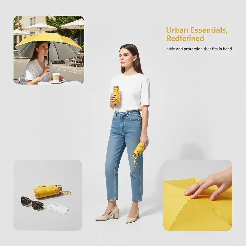 Mini Pocket Travel Umbrella UPF50 UV Protection Fits Purse Pocket for Commute Hiking Beach Trips