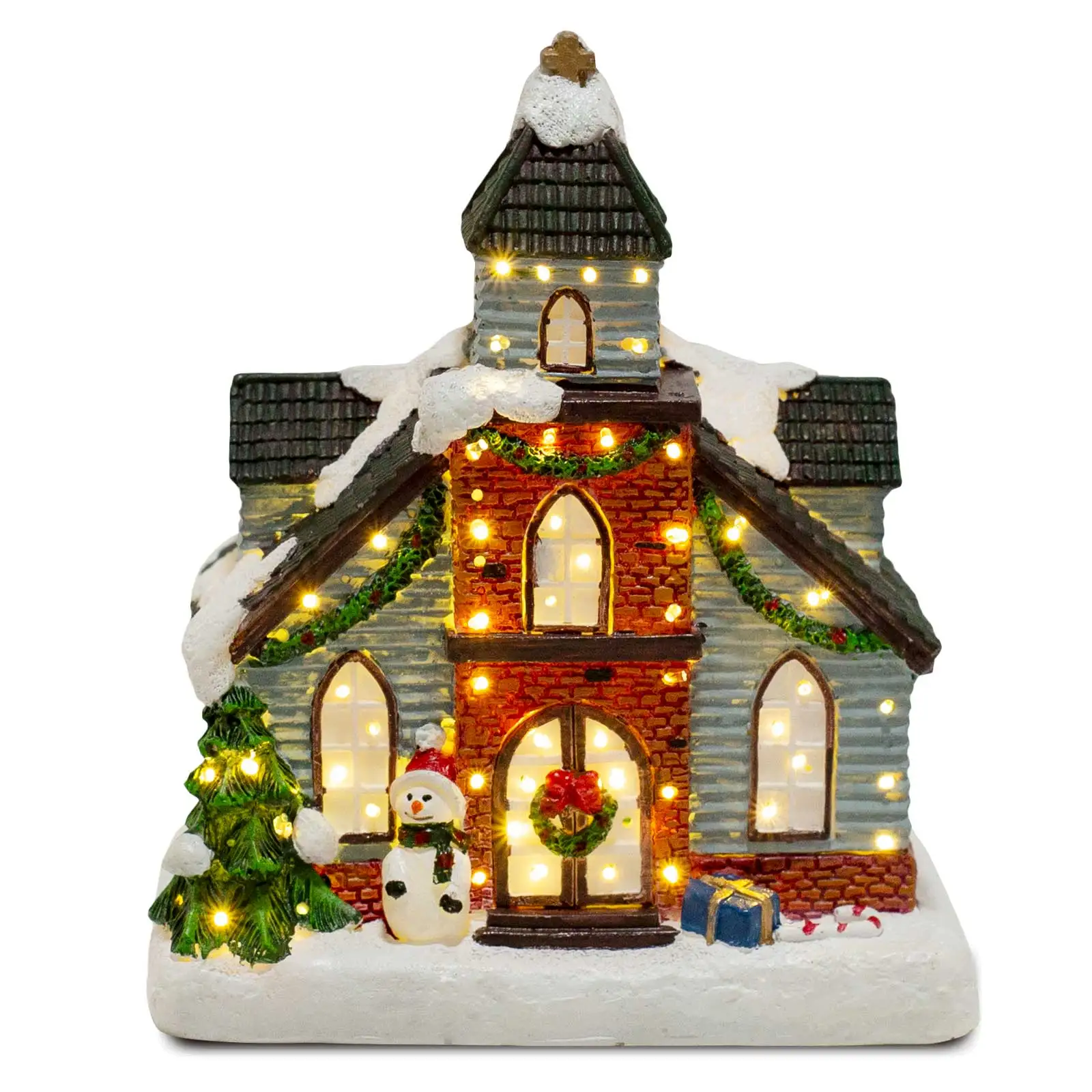 LED Christmas Village Church House Collectible Building Decoration Lighted Up Fiber Optic Home Tabletop Fireplace Ornaments