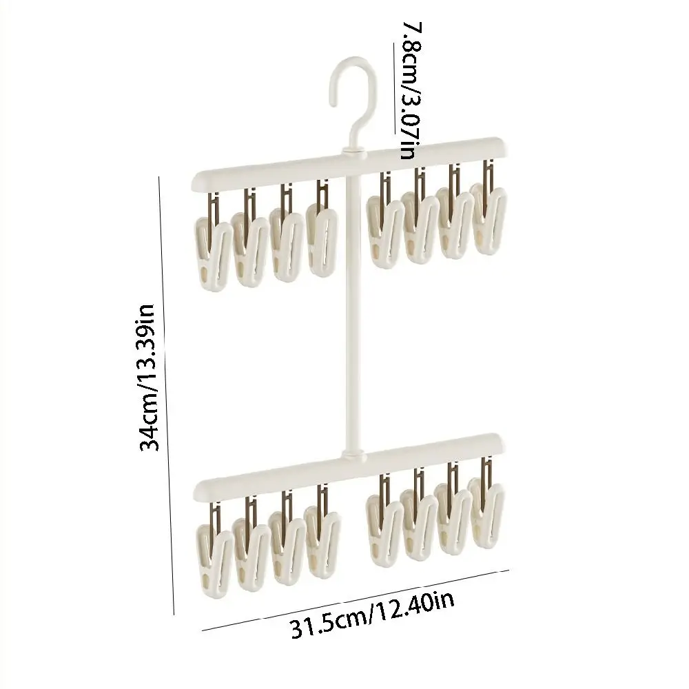 Portable Socks Drying Rack Detachable 16 Clips Rotatable Hook Hanger Space-saving Windproof Clothes Drying Rack with Clips